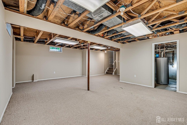 36 Benjamin Rush Ln, Princeton, NJ 08540 - below grade area featuring water heater, carpet, and stairs