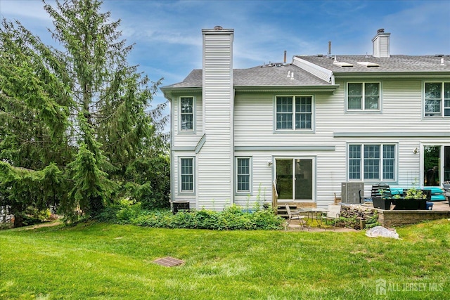 36 Benjamin Rush Ln, Princeton, NJ 08540 - rear view of property featuring a patio, a chimney, a yard, and entry steps