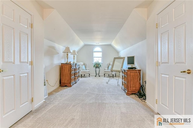 2 Kristen Ct, Franklin, NJ 08873 - home office featuring carpet floors, vaulted ceiling, and baseboards
