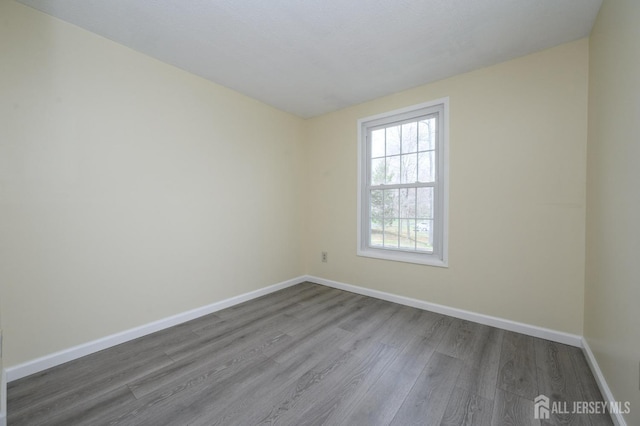 empty room featuring baseboards and wood finished floors