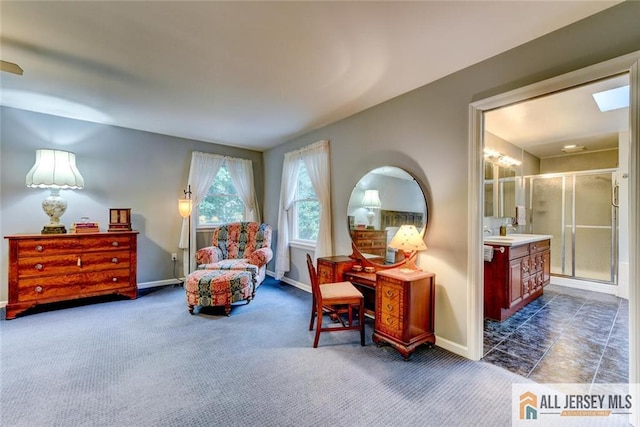 sitting room with dark carpet