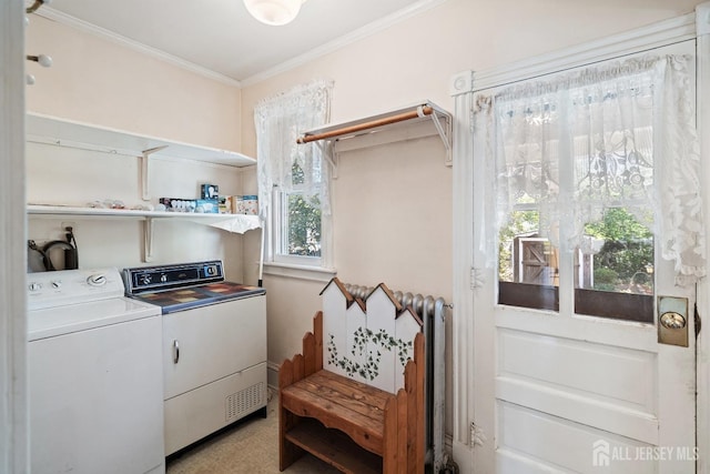 22 Booream Ave, Milltown, NJ 08850 - washroom with laundry area, washer and clothes dryer, and crown molding