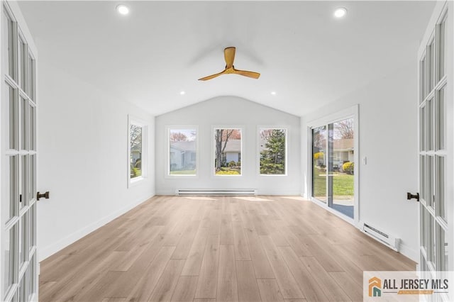 737 Prospect Rd Unit 737A, Monroe, NJ 08831 - unfurnished sunroom featuring a baseboard radiator, vaulted ceiling, and french doors