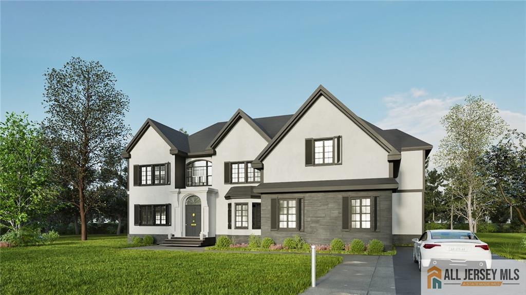 22 White Pine Rd, South Brunswick, NJ 08831 - french country home featuring a front lawn, stucco siding, and a balcony