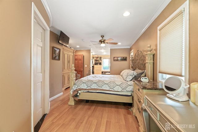 28 Sugarbush Rd, Howell, NJ 07731 - bedroom with recessed lighting, light wood-style flooring, crown molding, and ceiling fan