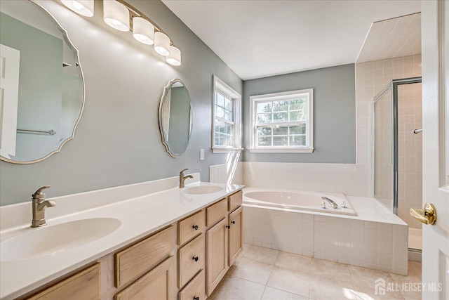 12 Carriage Dr, Piscataway, NJ 08854 - full bathroom with a bath, tile patterned flooring, a tile shower, and double vanity