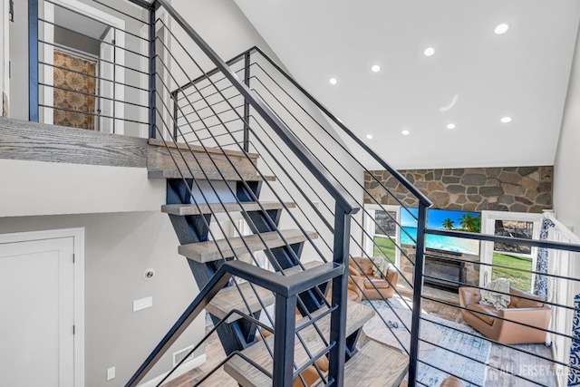 stairs with recessed lighting