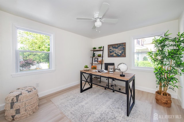 35 Evergreen Ave, Fords, NJ 08863 - office area with light wood-type flooring, ceiling fan, and baseboards