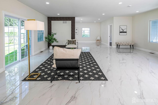 237 Varsity Ave, West Windsor, NJ 08540 - living room featuring marble tiled floors, plenty of natural light, and recessed lighting