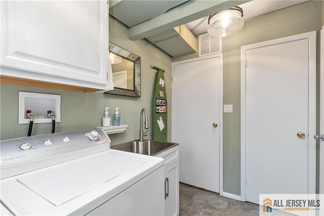 laundry room with a sink, washer / dryer, and cabinet space