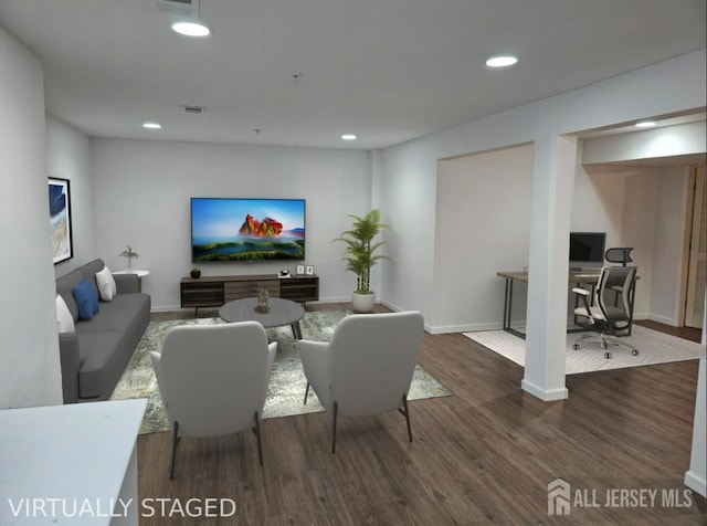 16 Park Sq, Metuchen, NJ 08840 - living area with wood finished floors, a desk, and recessed lighting