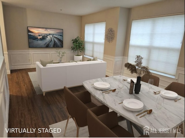 16 Park Sq, Metuchen, NJ 08840 - dining space with a decorative wall, wood finished floors, and wainscoting