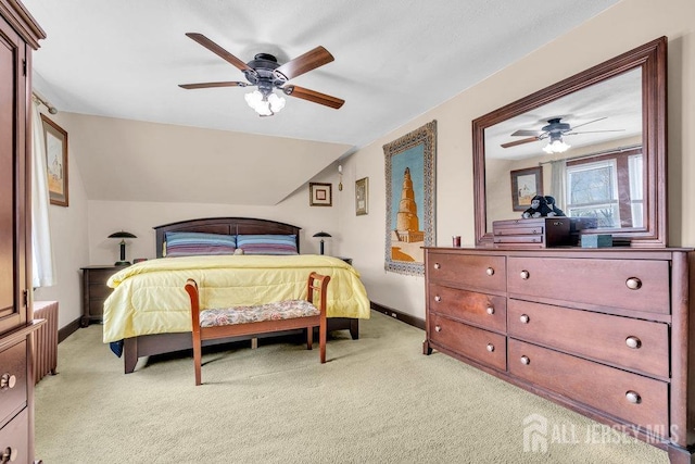 186 Brahma Ave, Bridgewater, NJ 08807 - bedroom with light carpet, baseboards, ceiling fan, and lofted ceiling
