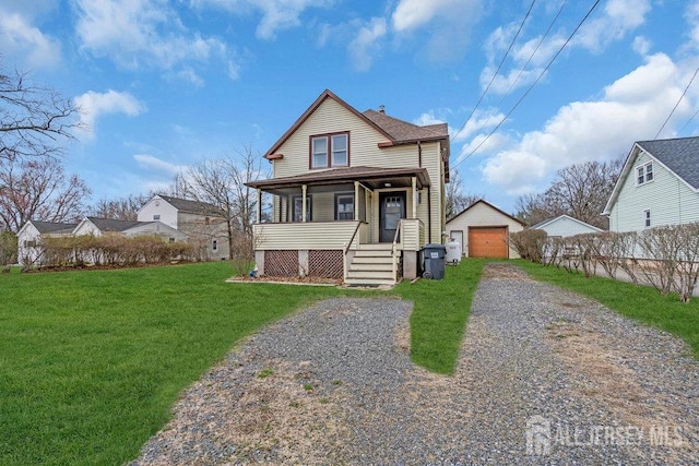 186 Brahma Ave, Bridgewater, NJ 08807 - view of front of home with driveway, an outdoor structure, covered porch, and a garage
