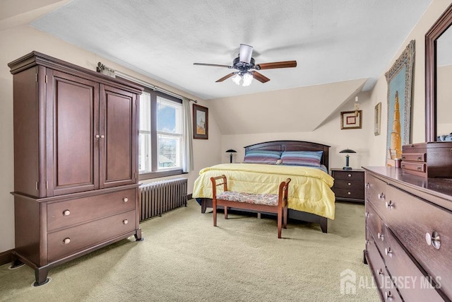 186 Brahma Ave, Bridgewater, NJ 08807 - bedroom featuring radiator, light colored carpet, lofted ceiling, and ceiling fan