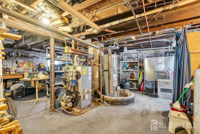 186 Brahma Ave, Bridgewater, NJ 08807 - unfinished below grade area with gas water heater, a heating unit, and a workshop area