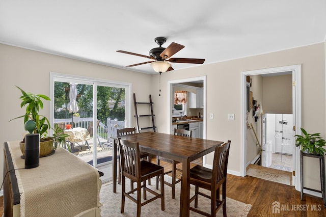 858 Burnt Tavern Rd, Brick, NJ 08724 - dining area with a ceiling fan and dark wood-style flooring