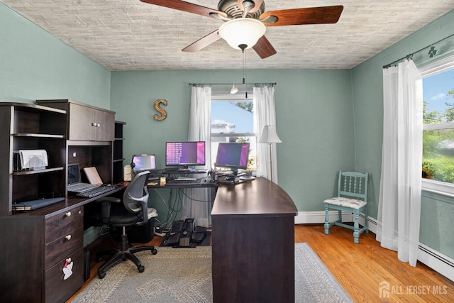858 Burnt Tavern Rd, Brick, NJ 08724 - home office featuring a ceiling fan, a baseboard radiator, and wood finished floors