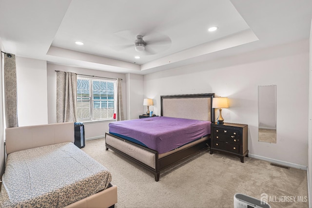 36 Andrews Way, Piscataway, NJ 08854 - bedroom featuring a tray ceiling, carpet, recessed lighting, and ceiling fan
