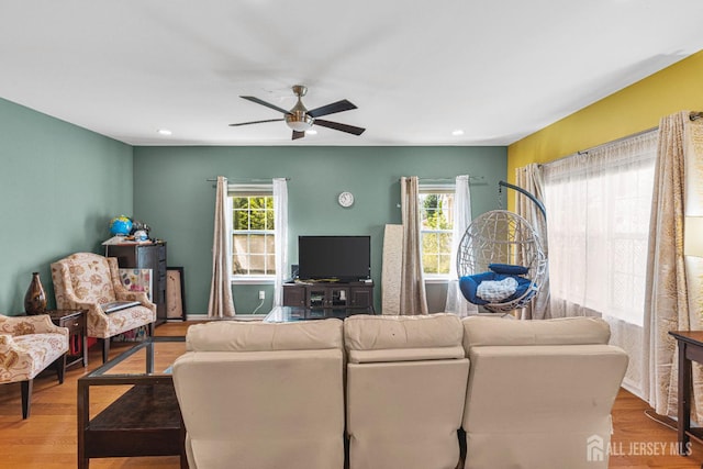 36 Andrews Way, Piscataway, NJ 08854 - living room with healthy amount of natural light, ceiling fan, wood finished floors, and recessed lighting