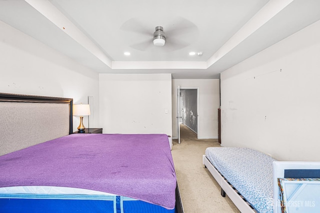 36 Andrews Way, Piscataway, NJ 08854 - bedroom featuring a tray ceiling, light carpet, recessed lighting, and ceiling fan