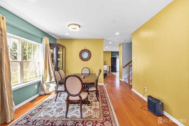 36 Andrews Way, Piscataway, NJ 08854 - dining area with wood finished floors, recessed lighting, and stairs