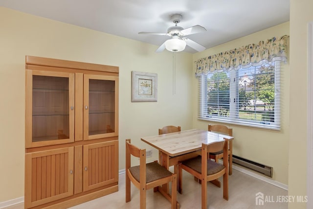 40 Rutland Ln Unit 40C, Monroe, NJ 08831 - dining room featuring baseboard heating, a ceiling fan, and baseboards