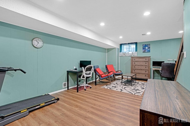 home office featuring recessed lighting and wood finished floors