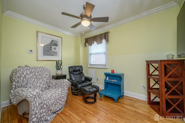 1156 Kline Pl, Rahway, NJ 07065 - living area with ornamental molding, hardwood / wood-style flooring, and ceiling fan