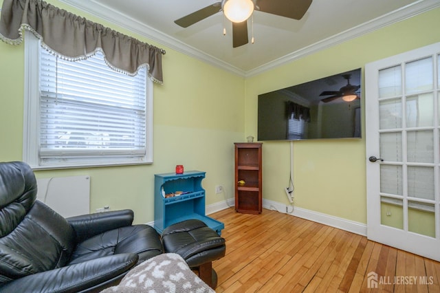 1156 Kline Pl, Rahway, NJ 07065 - living area with ceiling fan, crown molding, and wood-type flooring