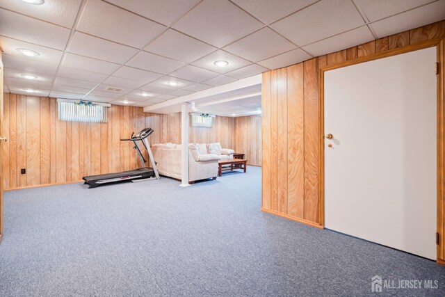 44 Frost Ave, East Brunswick, NJ 08816 - exercise room featuring wooden walls, carpet, and plenty of natural light