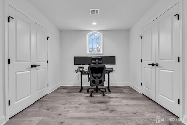 131-B Dutch Rd, East Brunswick, NJ 08816 - home office with baseboards, light wood finished floors, and recessed lighting