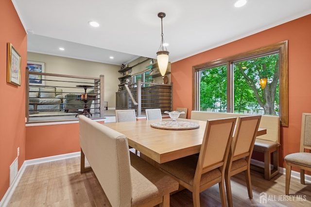 6 Steven Rd, South Brunswick, NJ 08824 - dining room with wood finished floors, stairs, and recessed lighting