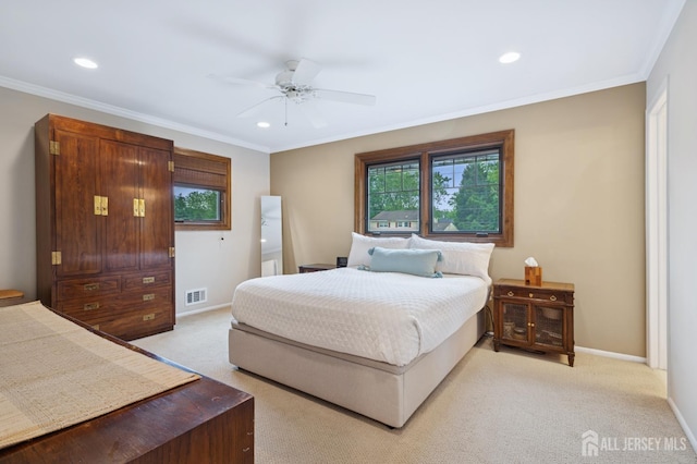 6 Steven Rd, South Brunswick, NJ 08824 - bedroom with recessed lighting, light colored carpet, crown molding, and ceiling fan
