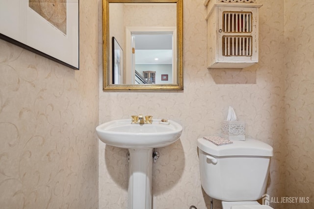 6 Steven Rd, South Brunswick, NJ 08824 - half bathroom with toilet and wallpapered walls