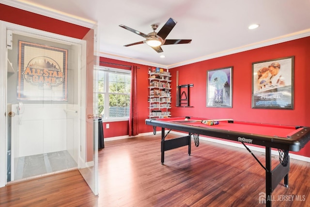 415 Lorillard Ave, Union Beach, NJ 07735 - game room with crown molding, wood finished floors, ceiling fan, recessed lighting, and pool table