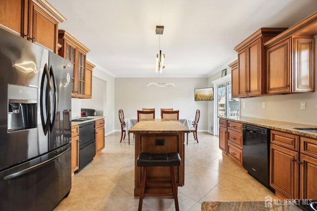 415 Lorillard Ave, Union Beach, NJ 07735 - kitchen featuring brown cabinetry, glass insert cabinets, stainless steel fridge with ice dispenser, and dishwasher