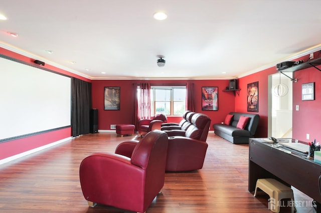 415 Lorillard Ave, Union Beach, NJ 07735 - home theater room featuring recessed lighting, ornamental molding, baseboards, and wood finished floors