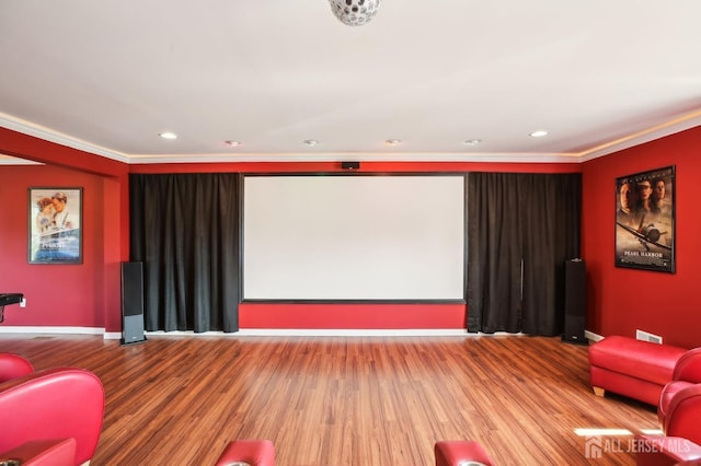 415 Lorillard Ave, Union Beach, NJ 07735 - cinema room featuring crown molding, recessed lighting, baseboards, and wood finished floors