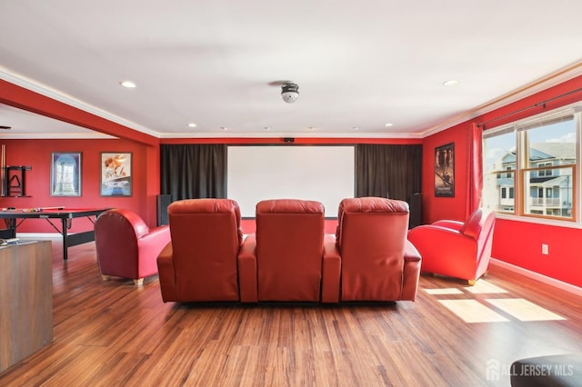 415 Lorillard Ave, Union Beach, NJ 07735 - home theater room featuring a healthy amount of sunlight, baseboards, ornamental molding, and wood finished floors