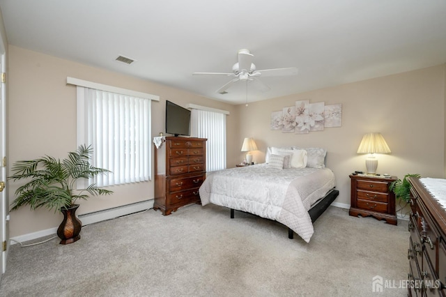 17 Duane St, Jamesburg, NJ 08831 - carpeted bedroom featuring a baseboard heating unit and ceiling fan
