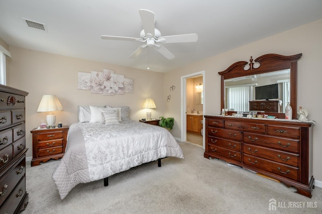 17 Duane St, Jamesburg, NJ 08831 - bedroom with light colored carpet, ensuite bathroom, and ceiling fan
