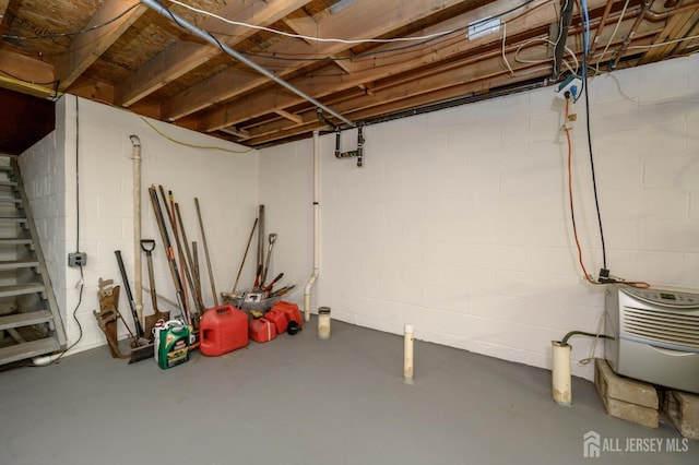 17 Duane St, Jamesburg, NJ 08831 - unfinished basement featuring stairs and concrete block wall