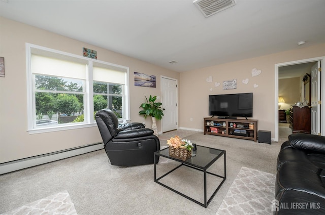 17 Duane St, Jamesburg, NJ 08831 - carpeted living area featuring baseboard heating and baseboards