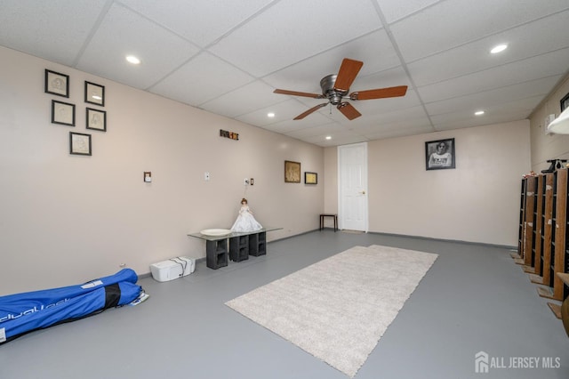17 Duane St, Jamesburg, NJ 08831 - misc room with a ceiling fan, finished concrete floors, recessed lighting, and a paneled ceiling