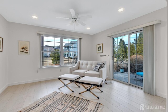 8 John Paul Jones Dr Unit 8A, Monroe, NJ 08831 - living area featuring ceiling fan, light wood-type flooring, baseboards, and recessed lighting