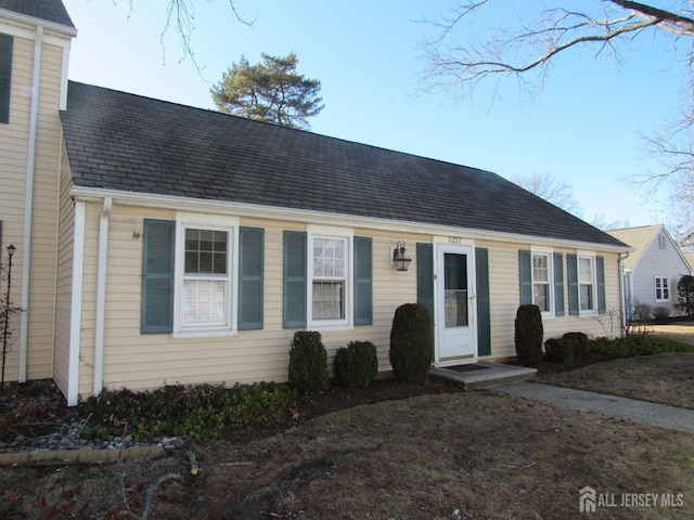 view of front facade with roof with shingles