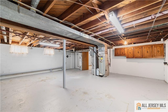 basement featuring heating unit