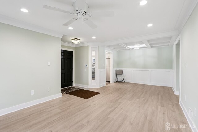101 Country Club Dr Unit 6, Union Twp, NJ 07083 - entryway with a ceiling fan, recessed lighting, light wood finished floors, a wainscoted wall, and a decorative wall