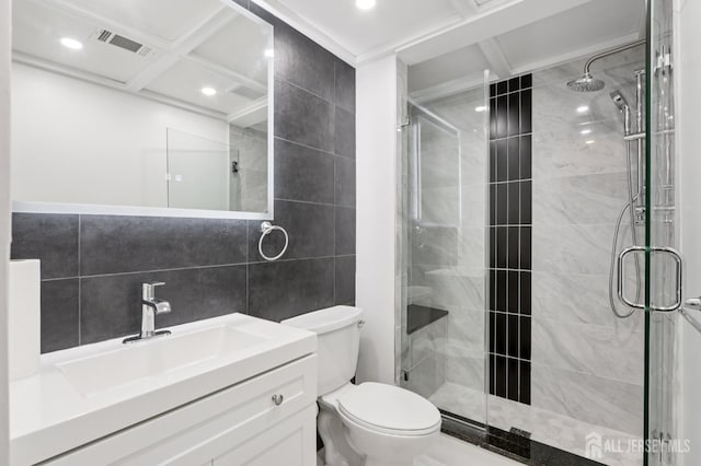 101 Country Club Dr Unit 6, Union Twp, NJ 07083 - bathroom featuring tile walls, a stall shower, vanity, and recessed lighting